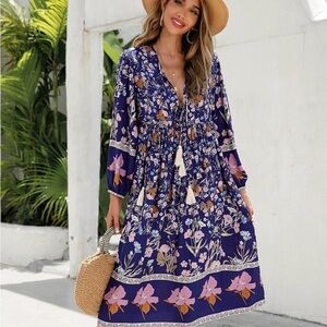 Floral Long Sleeve Maxi Dress XL